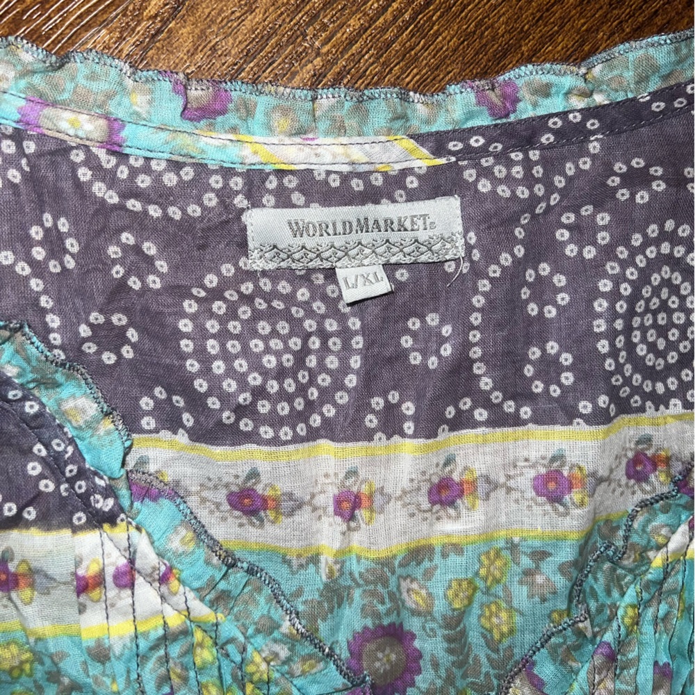 World Market Boho Chic Colorful Panel Sheer Peasant Flowy Tunic Size L/XL - Picture 8 of 9